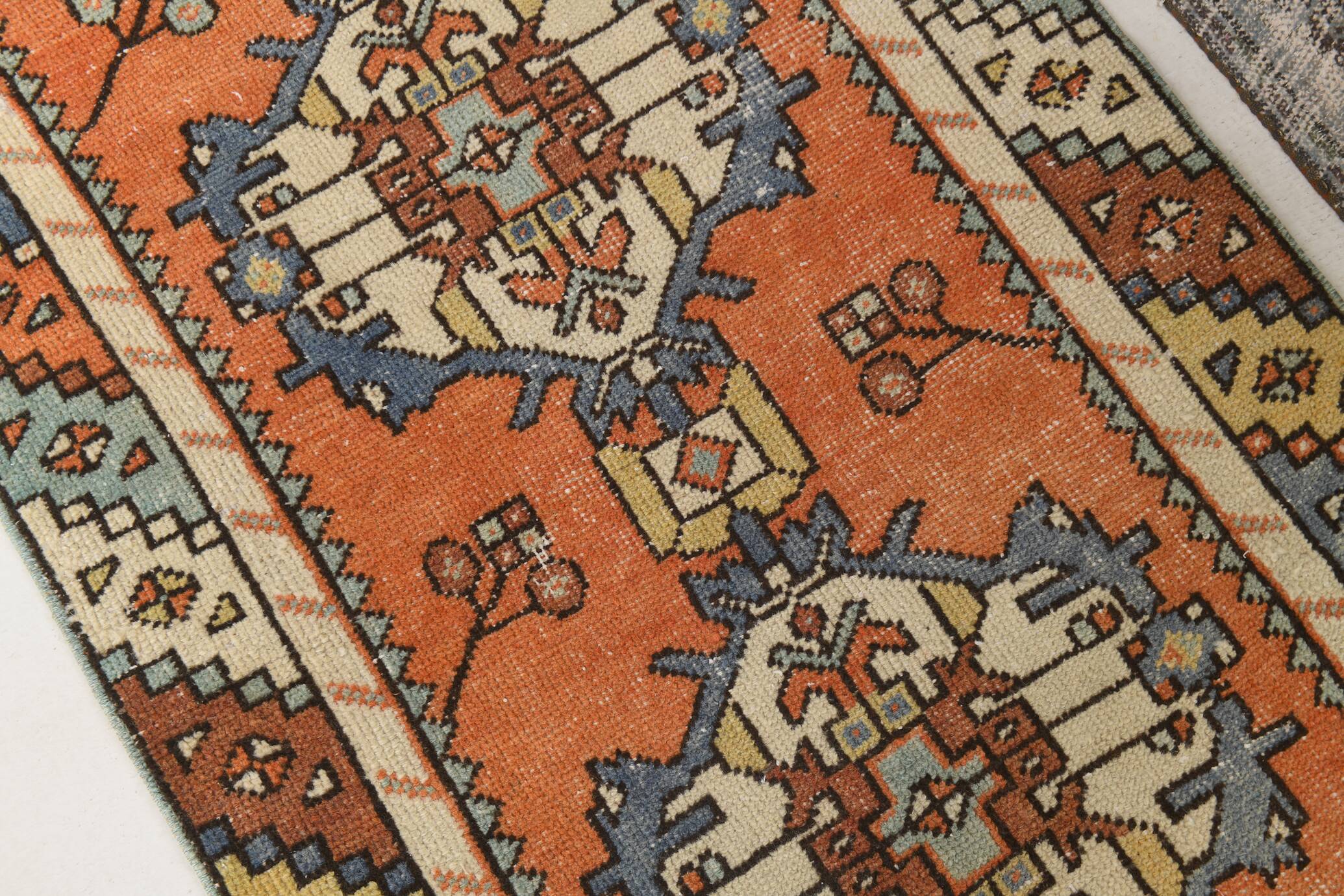 3x10 Orange Blue Handmade Geometric Vintage Runner Rug, 85x304Cm