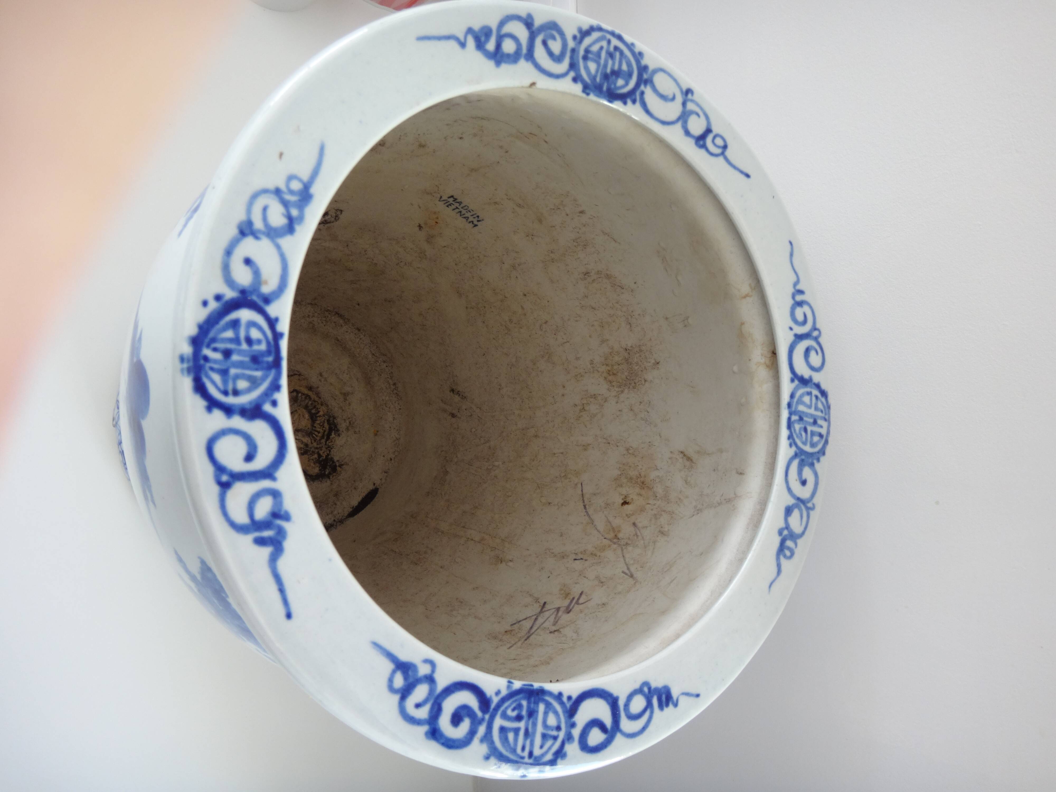Large blue white pot cover 40cm Large Vietnam ceramic blue white around 1900