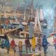 Oil painting on panel Alain Duperay port Breton, arrival of the fishermen