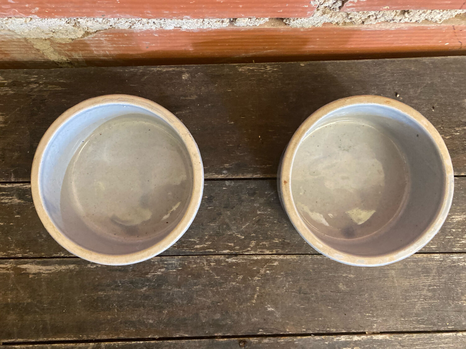 Pair of antique bowls handarbeit salt glaze blue decor vintage #d662