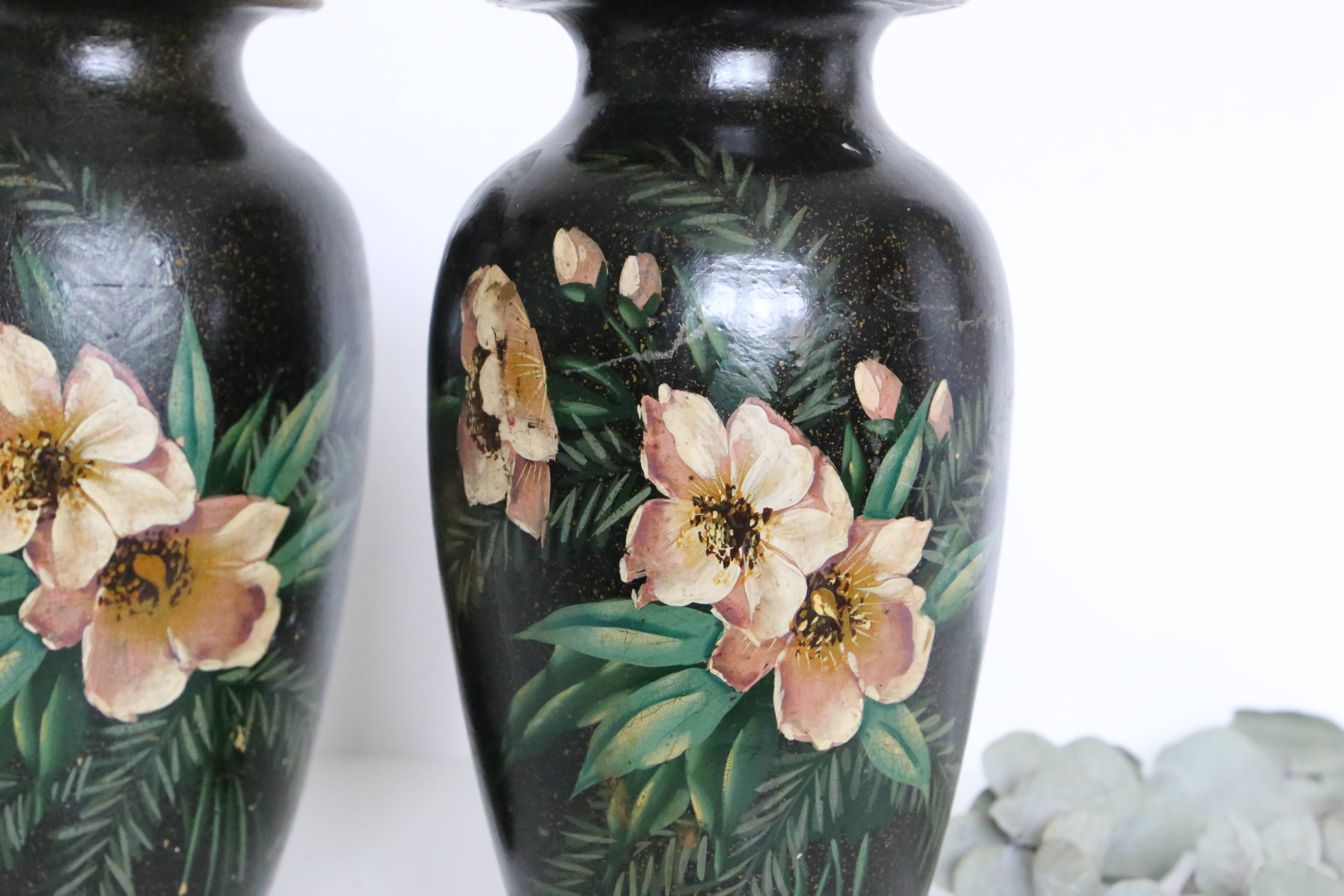 Pair of ceramic vases, hand painted