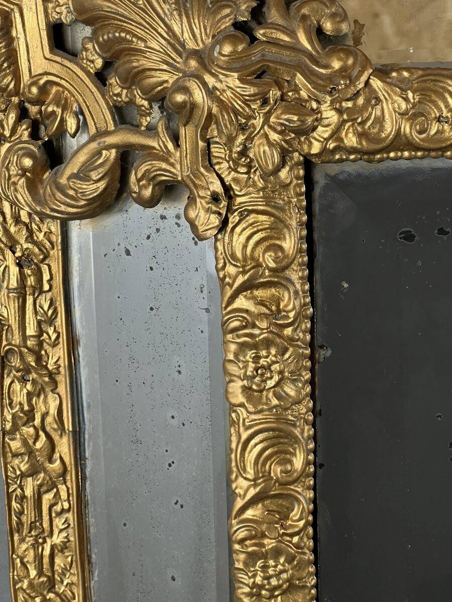 Large antique gilded metal mirror, 19th century