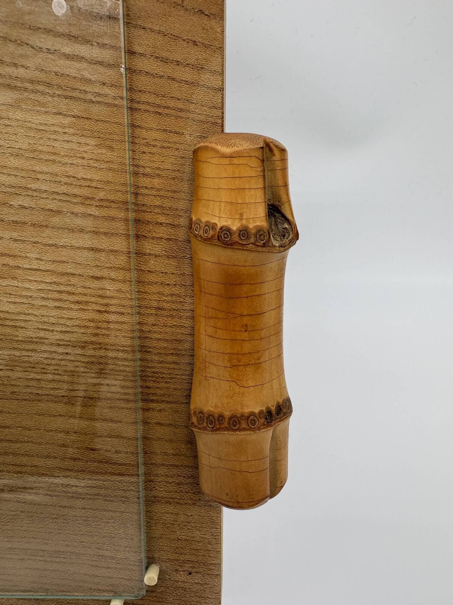 Wood and bamboo vintage plateau, glass, 1960