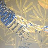 Faisan bleu Cubiste Tapisserie Laine Artiste René Fumeron Tableau France vintage 1970's