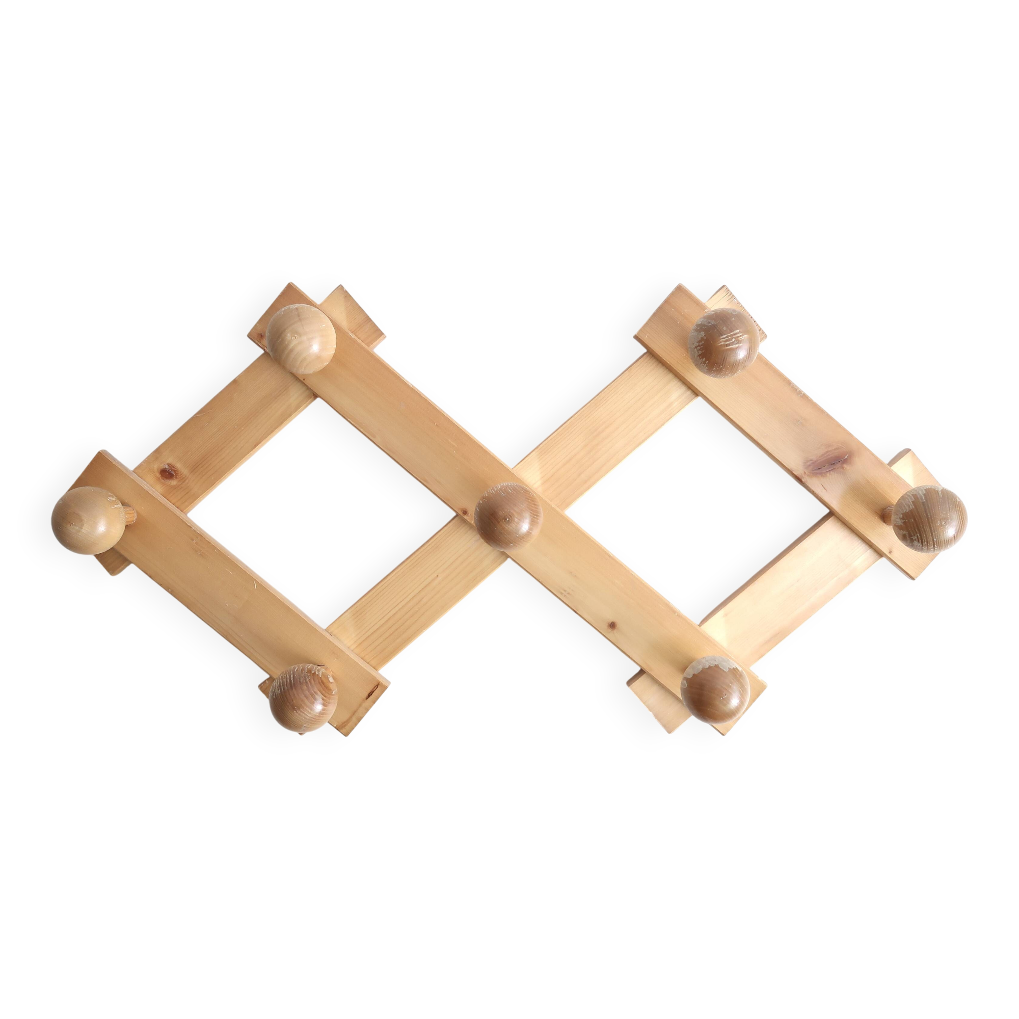 Extendable wall-mounted coat rack in light wood, 1980s