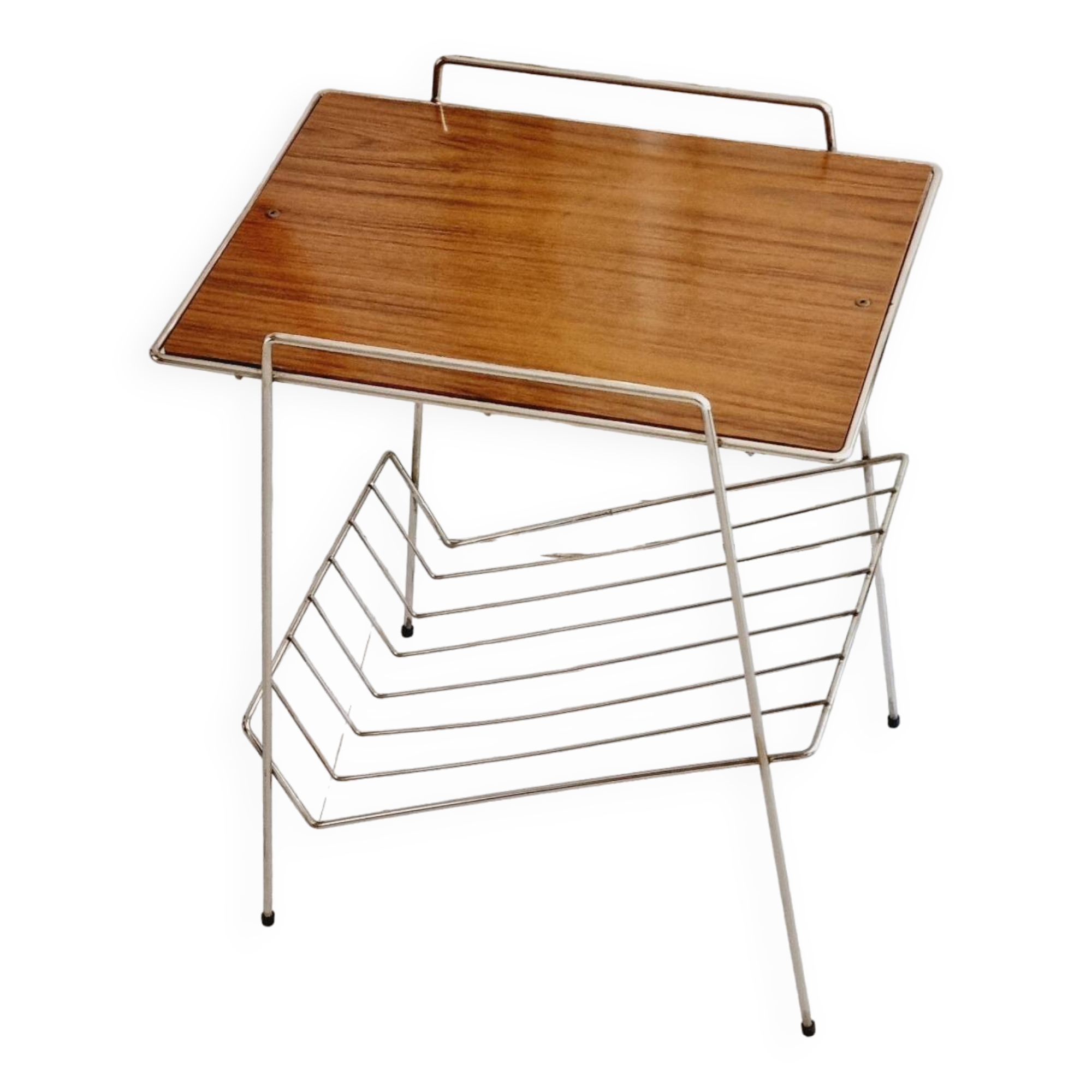 Metal and Formica magazine rack side table