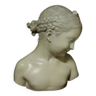 Sculpture grand buste fille "la rieuse de Pigalle"17 emme ,patine terre cuite