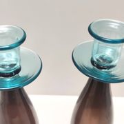 Pair of Brown and Aquamarine Murano Glass Candleholders, Italy