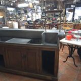Oak tavern counter with pewter top and tubs