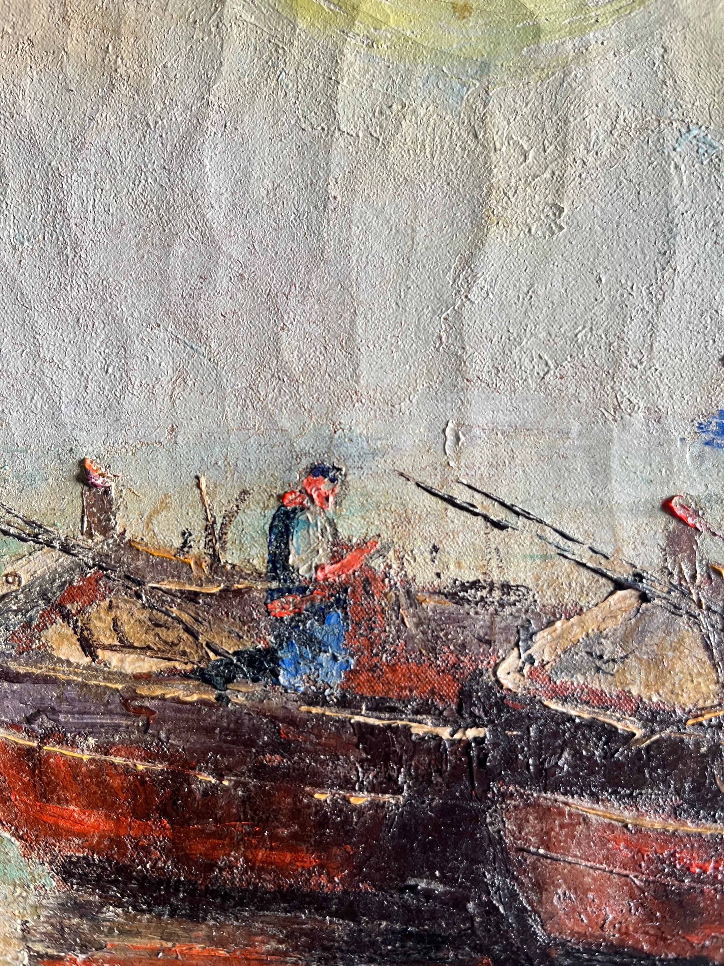 Tableau HST Jean Corniche (1943) Le Port avec bateau de pêcheur - St Tropez