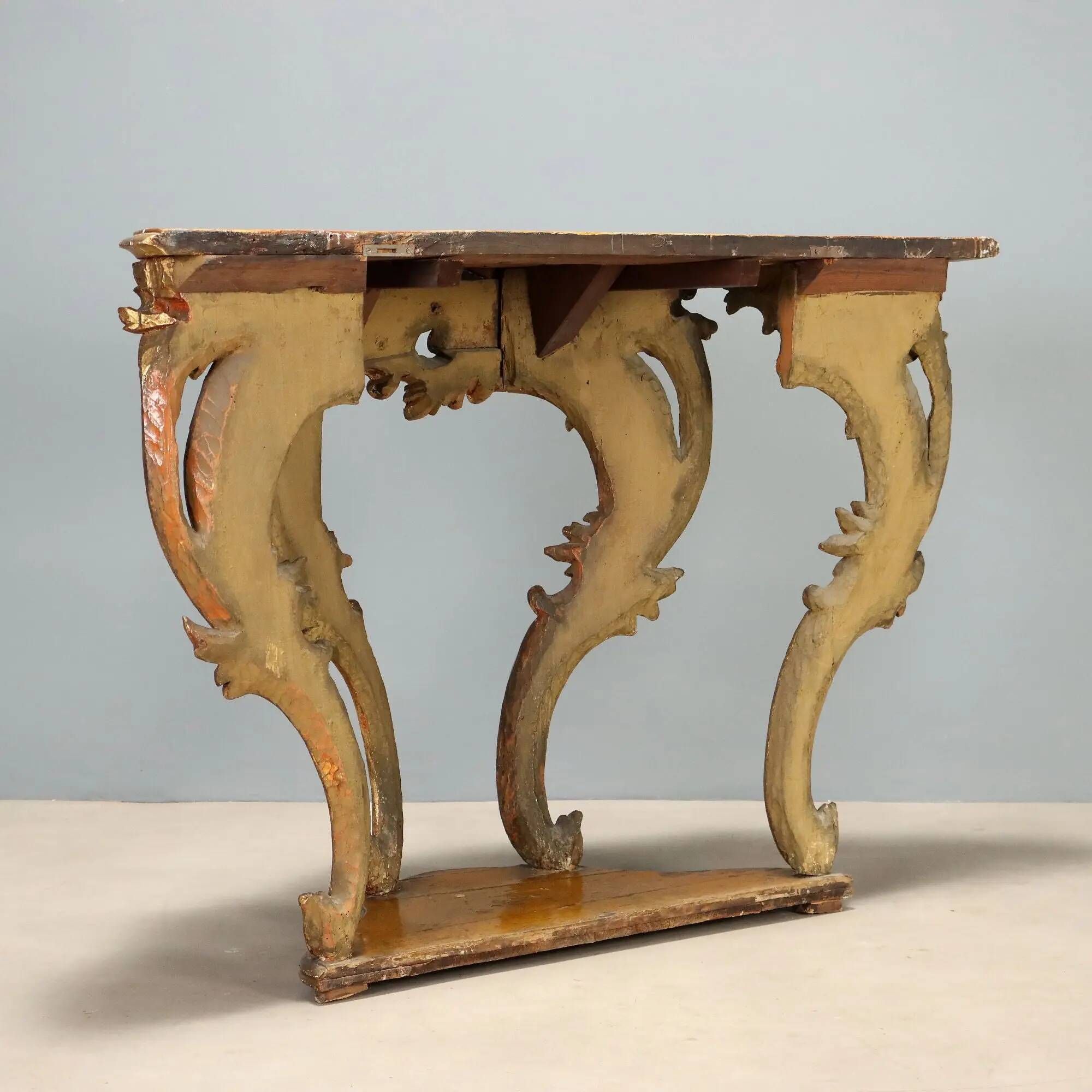 Old eclectic console carved in gilded fir, Italy 19th century