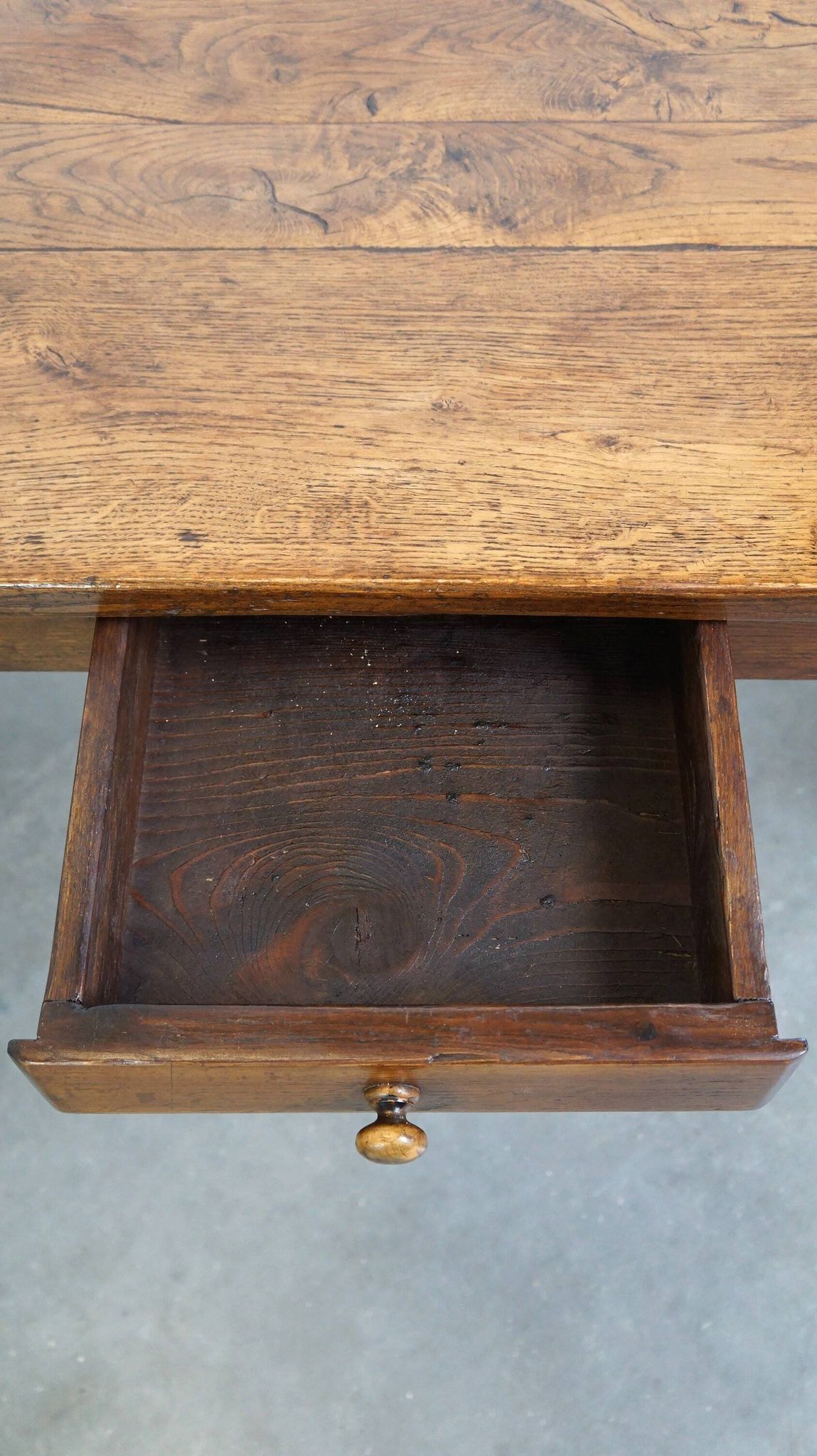 antique French oak dining table with 3 drawers and an exquisite patina