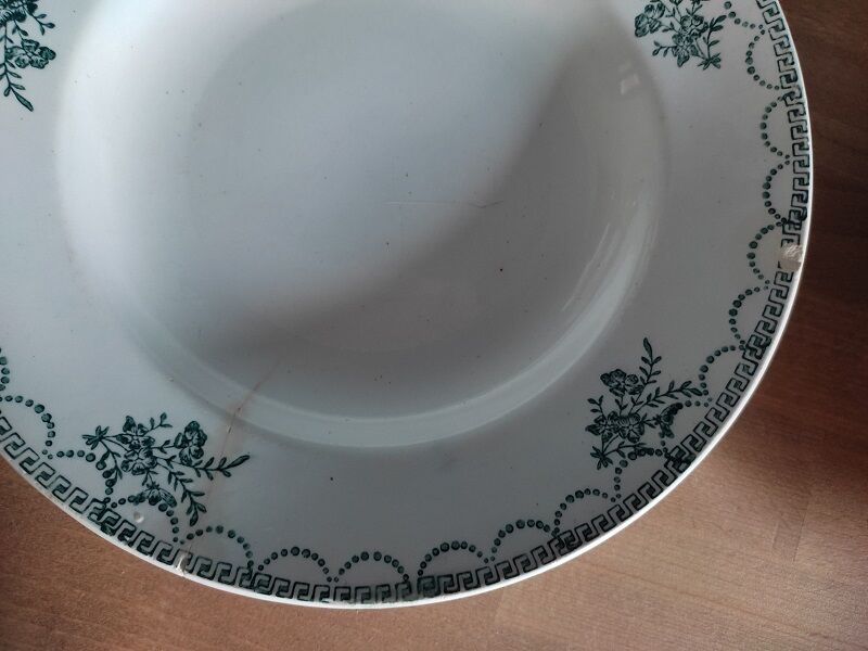 Hollow porcelain plates St Amand green flowers