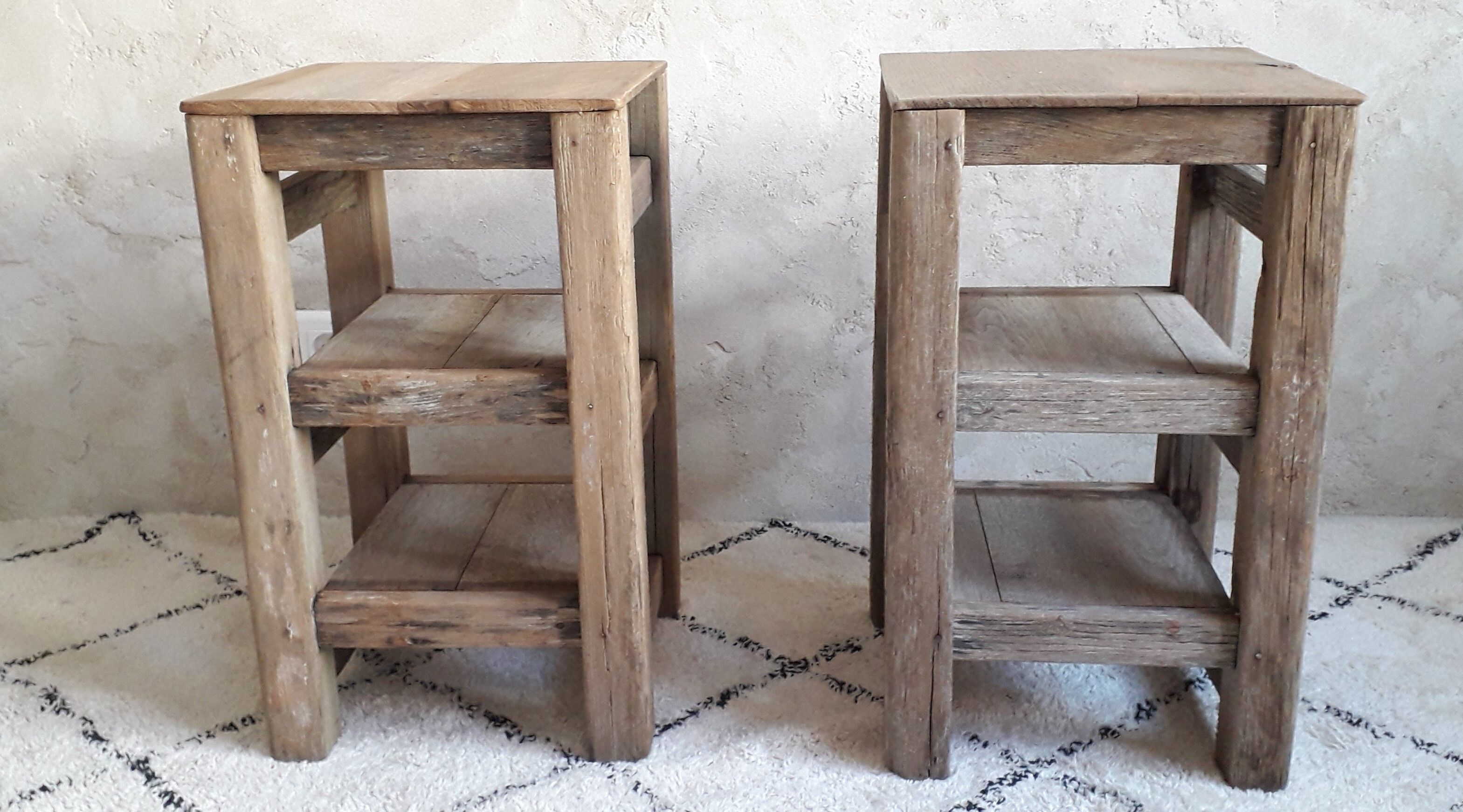 Pair of raw wooden bedsides