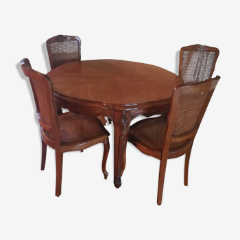 round table 4 places without extension + 4 chairs all style Louis xv in cherry tree
