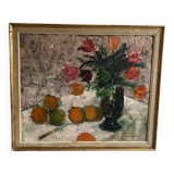 Still life painting flowers and oranges