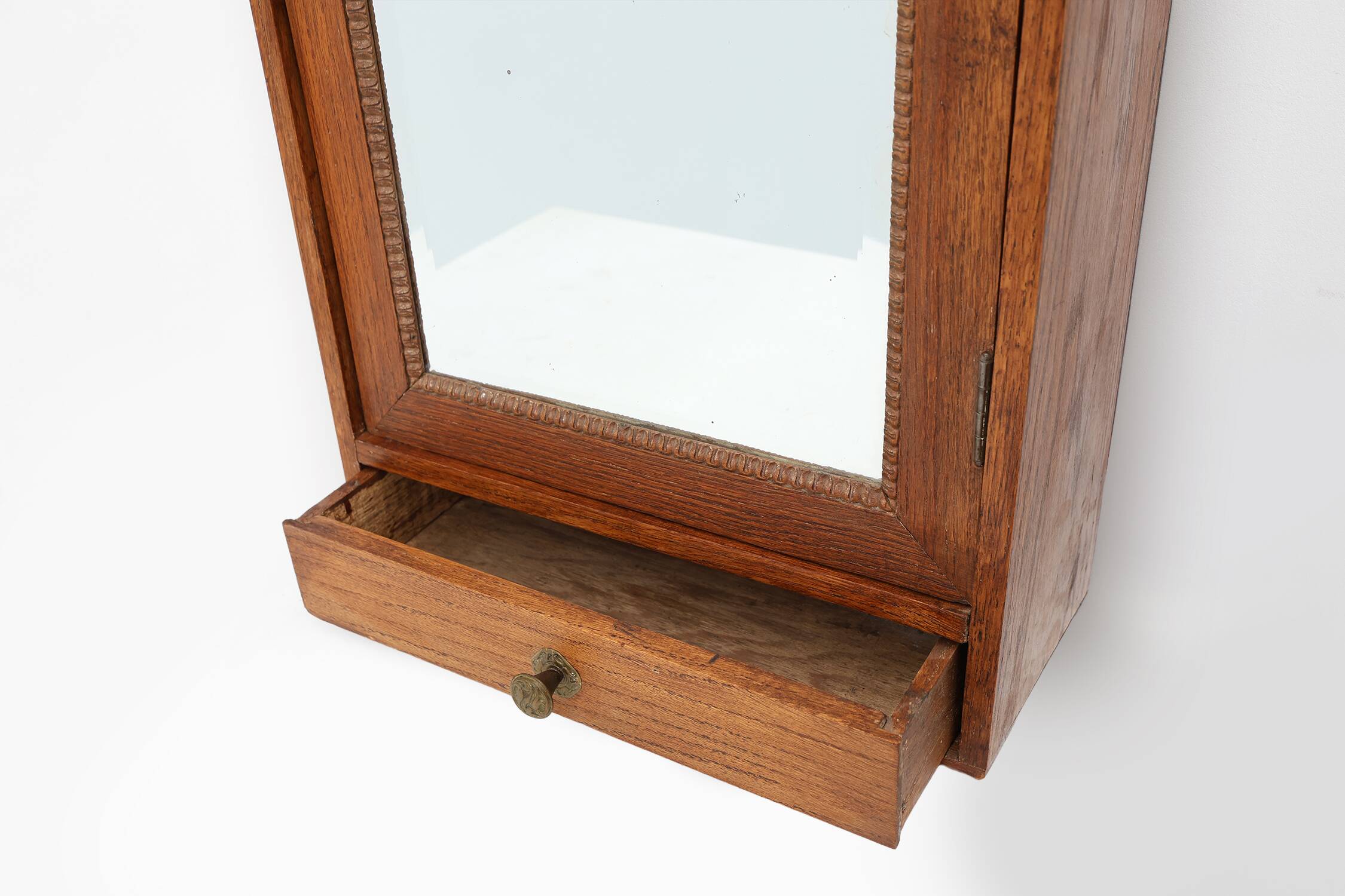 Wooden Wall‑Mounted Shaving Cabinet with Drawer, Belgium, circa 1920