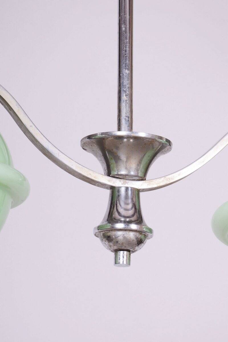 Czech Bauhaus Chandelier in Chrome-Plated Steel and Opaline Glass, 1930s