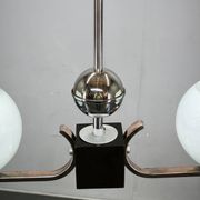 Art Deco Chrome and Opaline Glass Chandelier, Czechoslovakia, 1930s