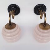 Swan neck wall lights in brass and glass