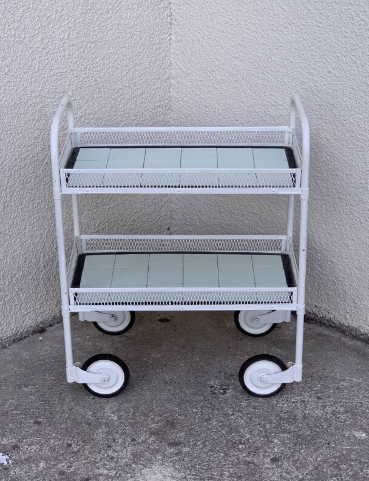 Vintage metal dessert trolley, openwork, 1950s.