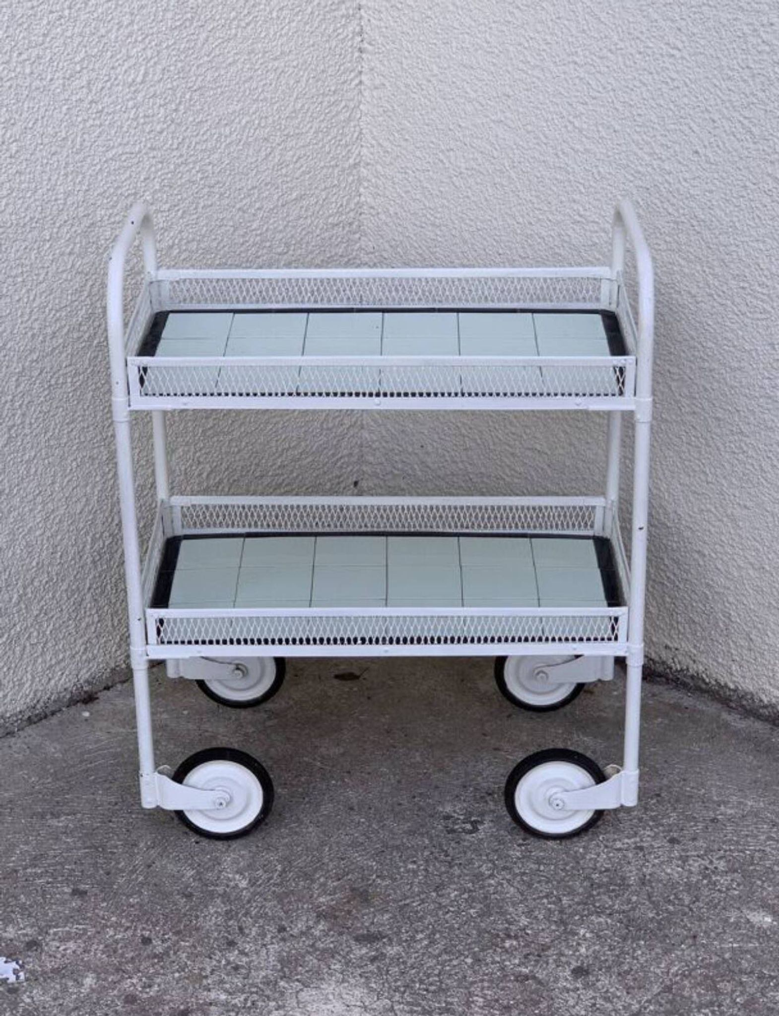 Vintage metal dessert trolley, openwork, 1950s.