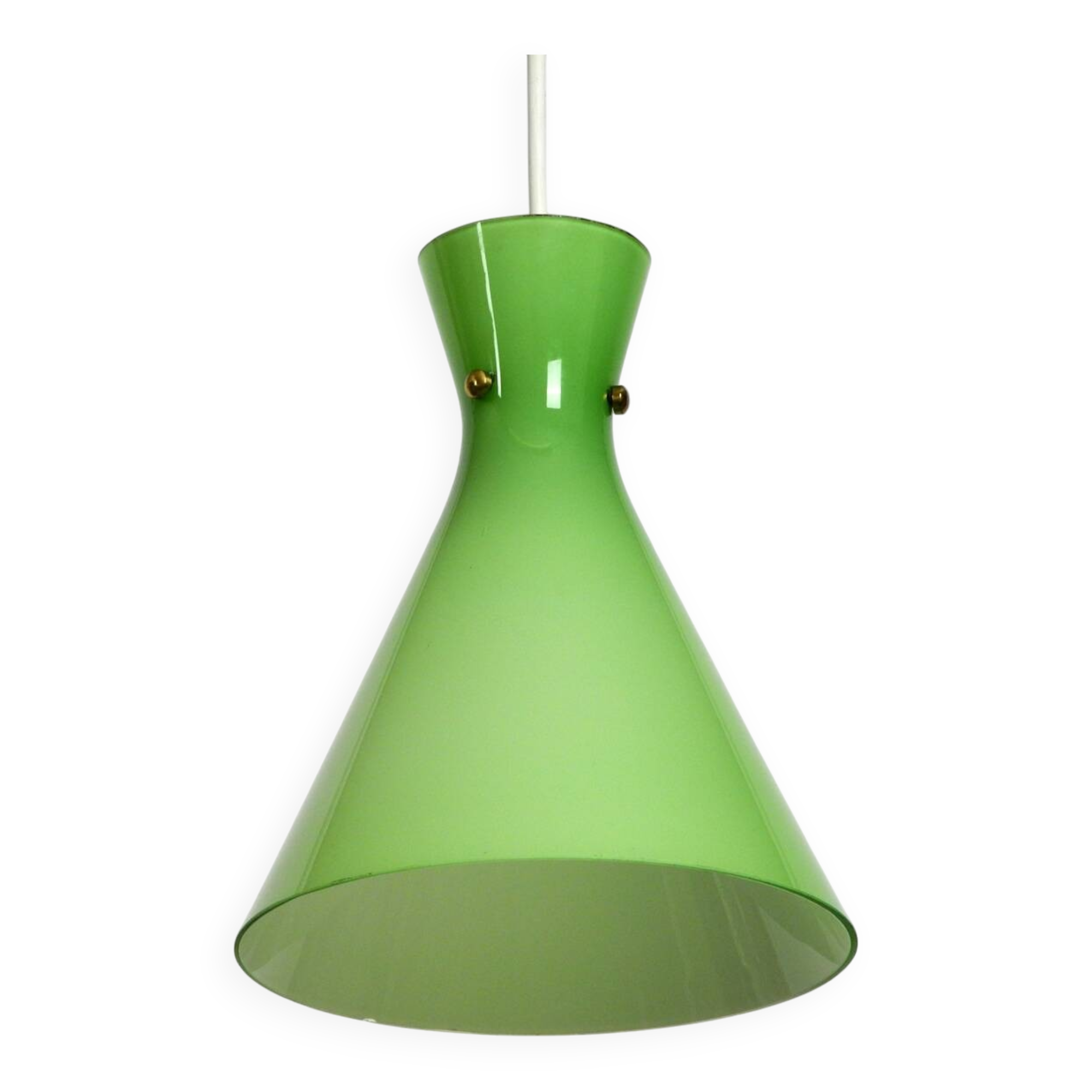 Very beautiful Mid Century flashed glass Diabolo pendant lamp in Green