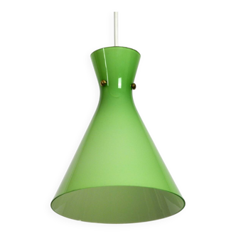 Very beautiful Mid Century flashed glass Diabolo pendant lamp in Green