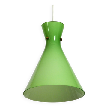 Suspension Diabolo en verre flashé des années 50 en vert.