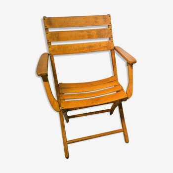 Paire de chaises de jardin vintage pliantes en bois