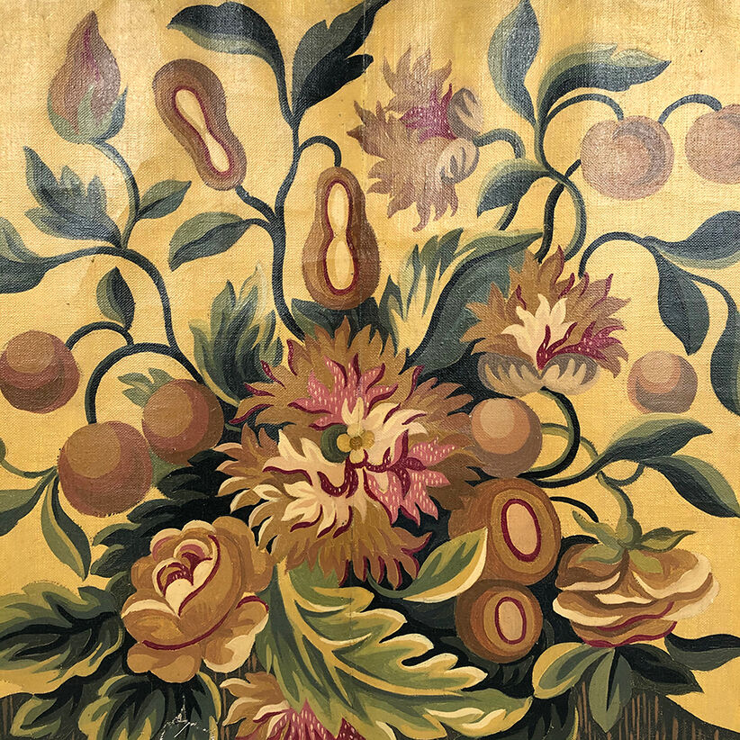 Aubusson tapestry cardboard. Bouquet of Louis XIII-style flowers