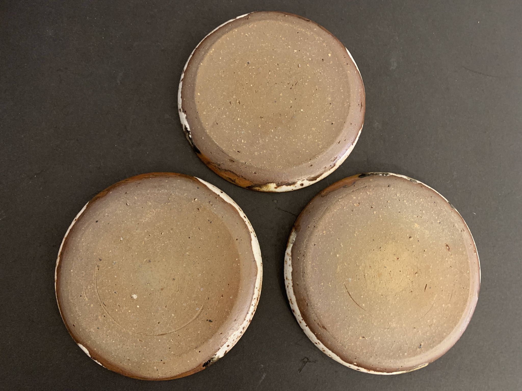 Set of 3 Danish Waldorff cups and 3 saucers in glazed stoneware