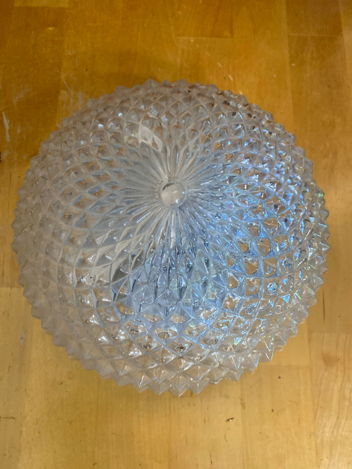 Vintage White Metal Support + Moulded Glass Ceiling Light Fixture