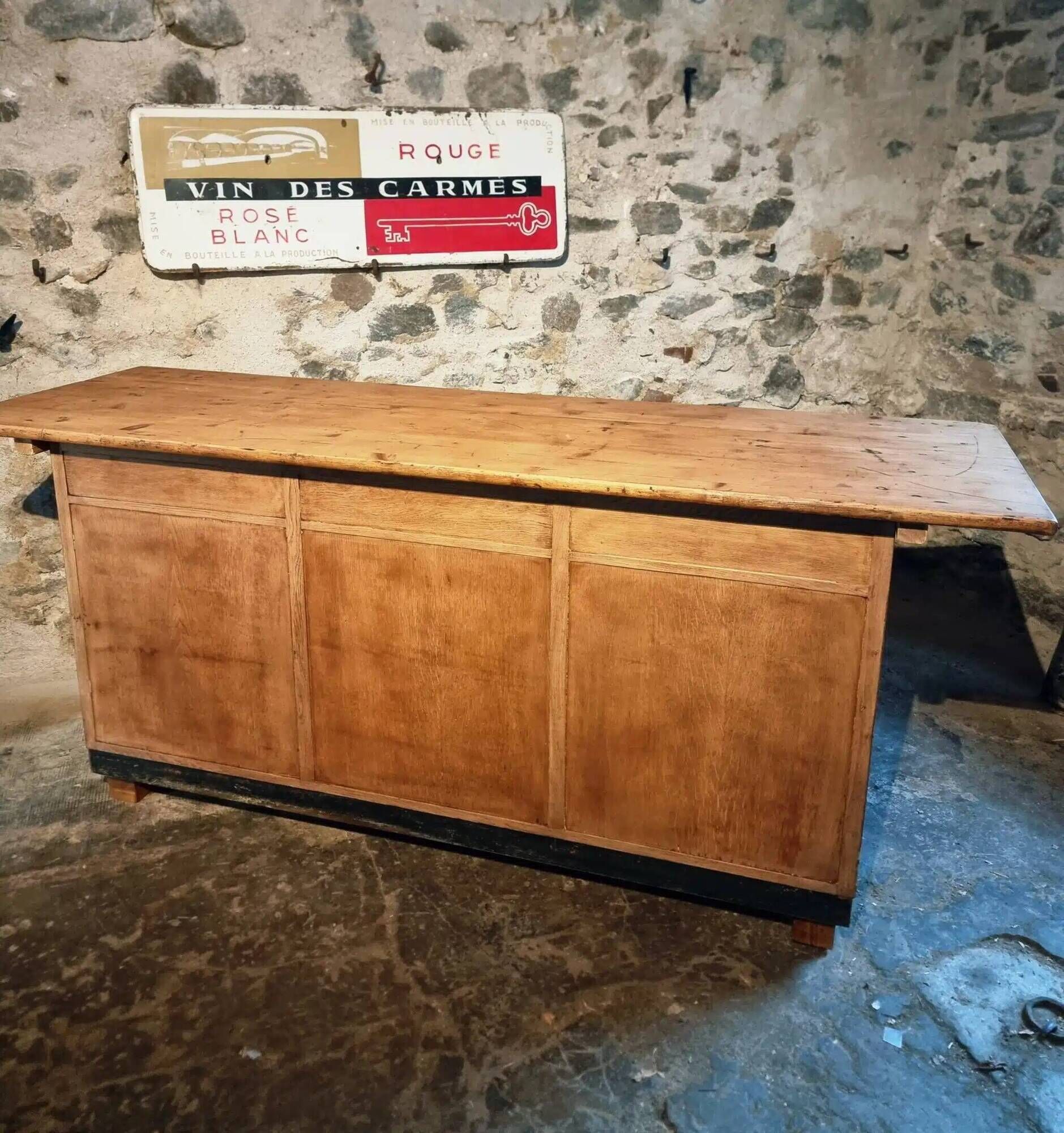 Vintage French Oak and Pine Counter – 1930s Shop Counter or Kitchen Island