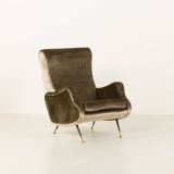 Italian velevet mid century lounge chair in the style of Marco Zanuso, 1960