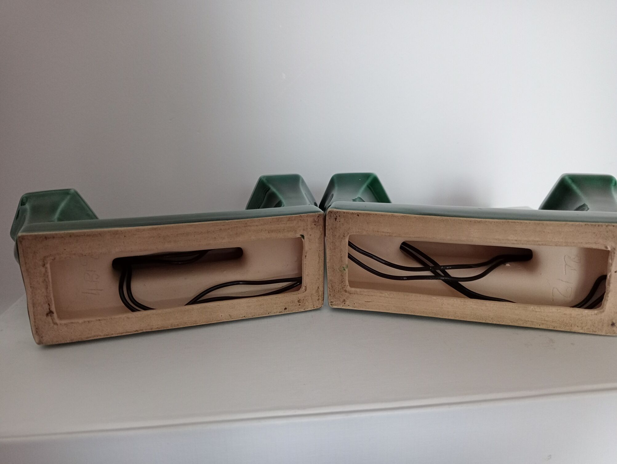 Pair of art-deco ceramic candle holders