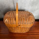 Antique Bressan Basket Fishing Net Wicker Woven Vintage #C072