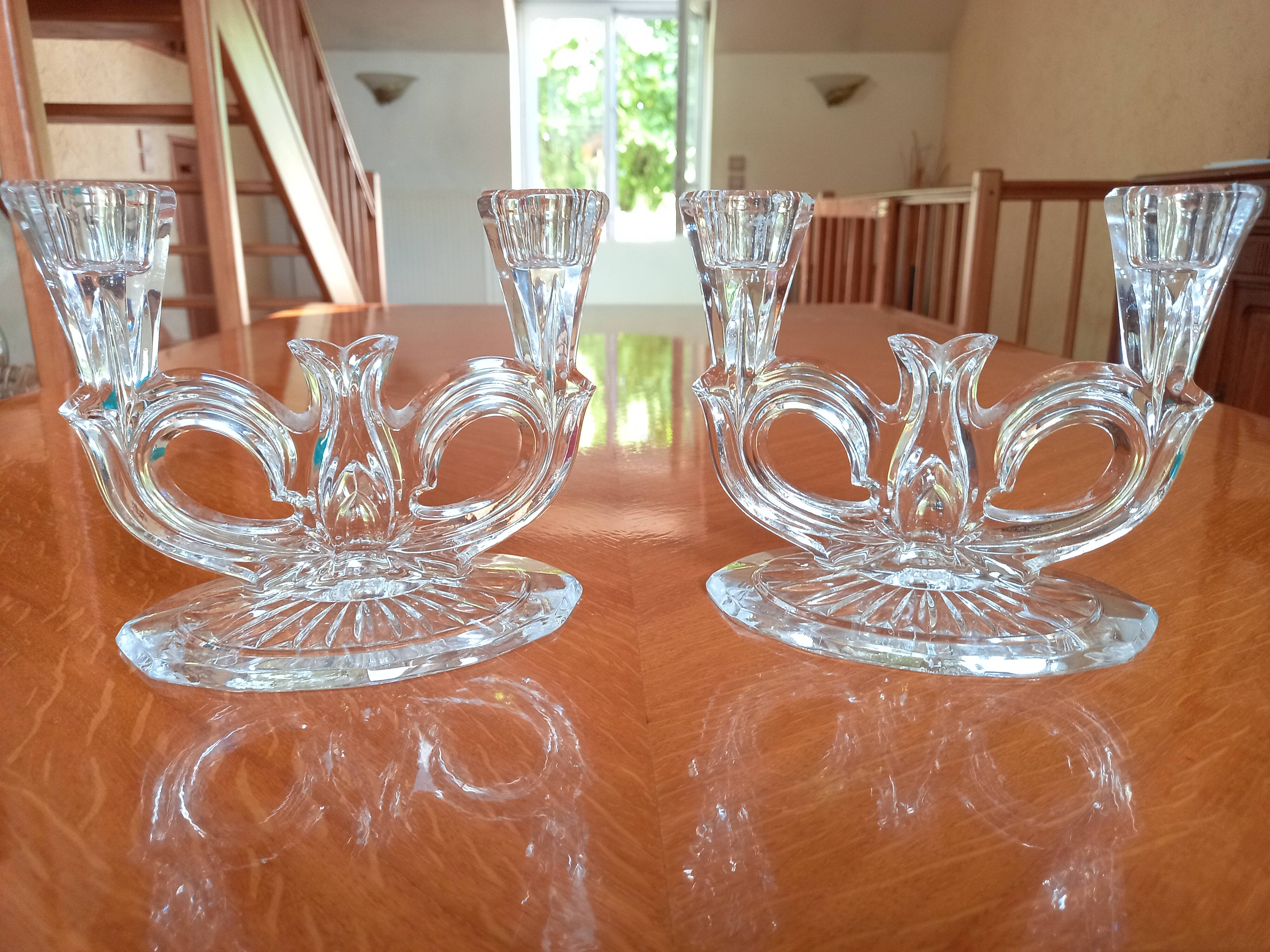 Pair of double glass candle holders
