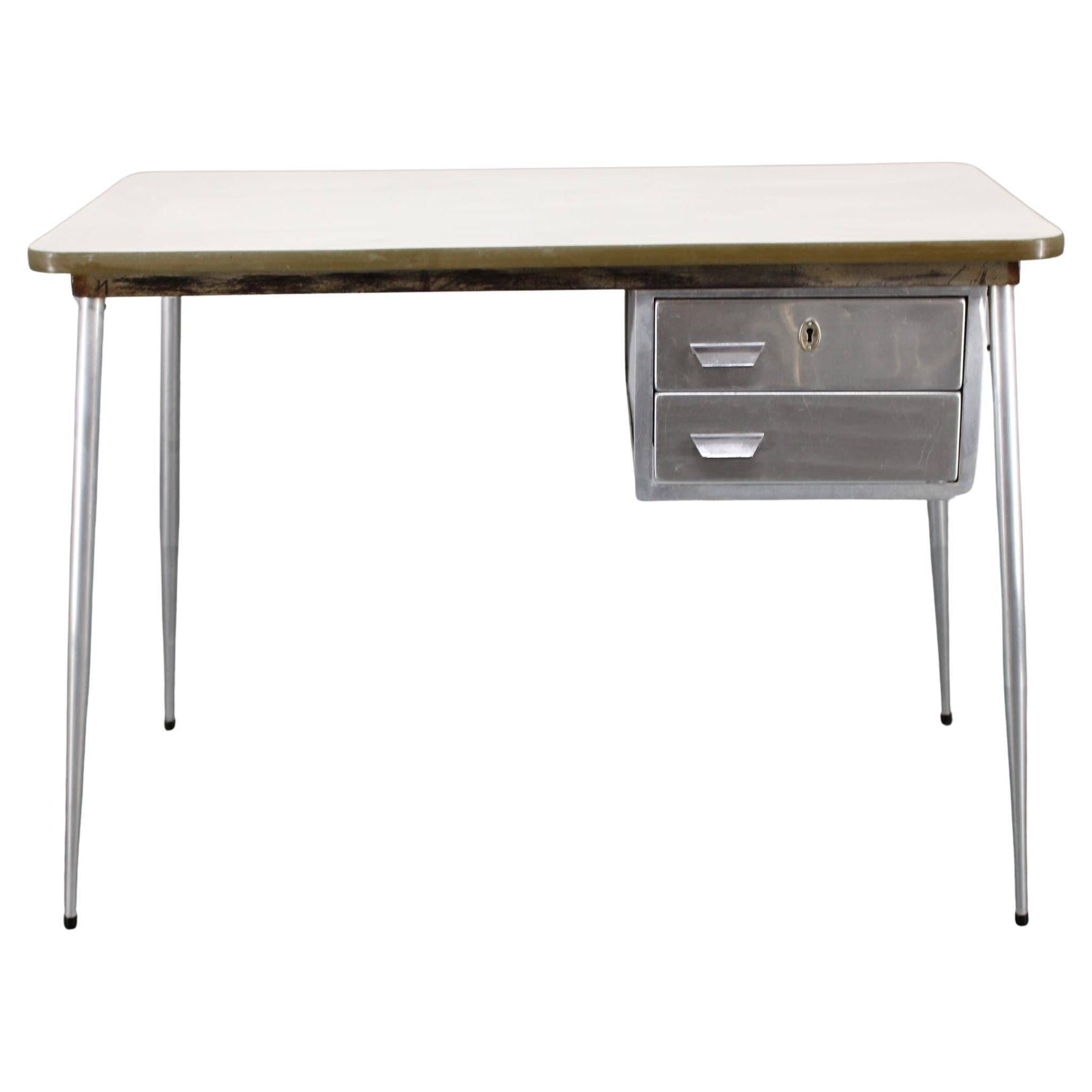1950s Italian industrial metal and umakart desk — mid-century modern workstation