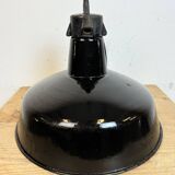 Industrial Black Enamel Factory Lamp with Cast Iron Top, 1950s
