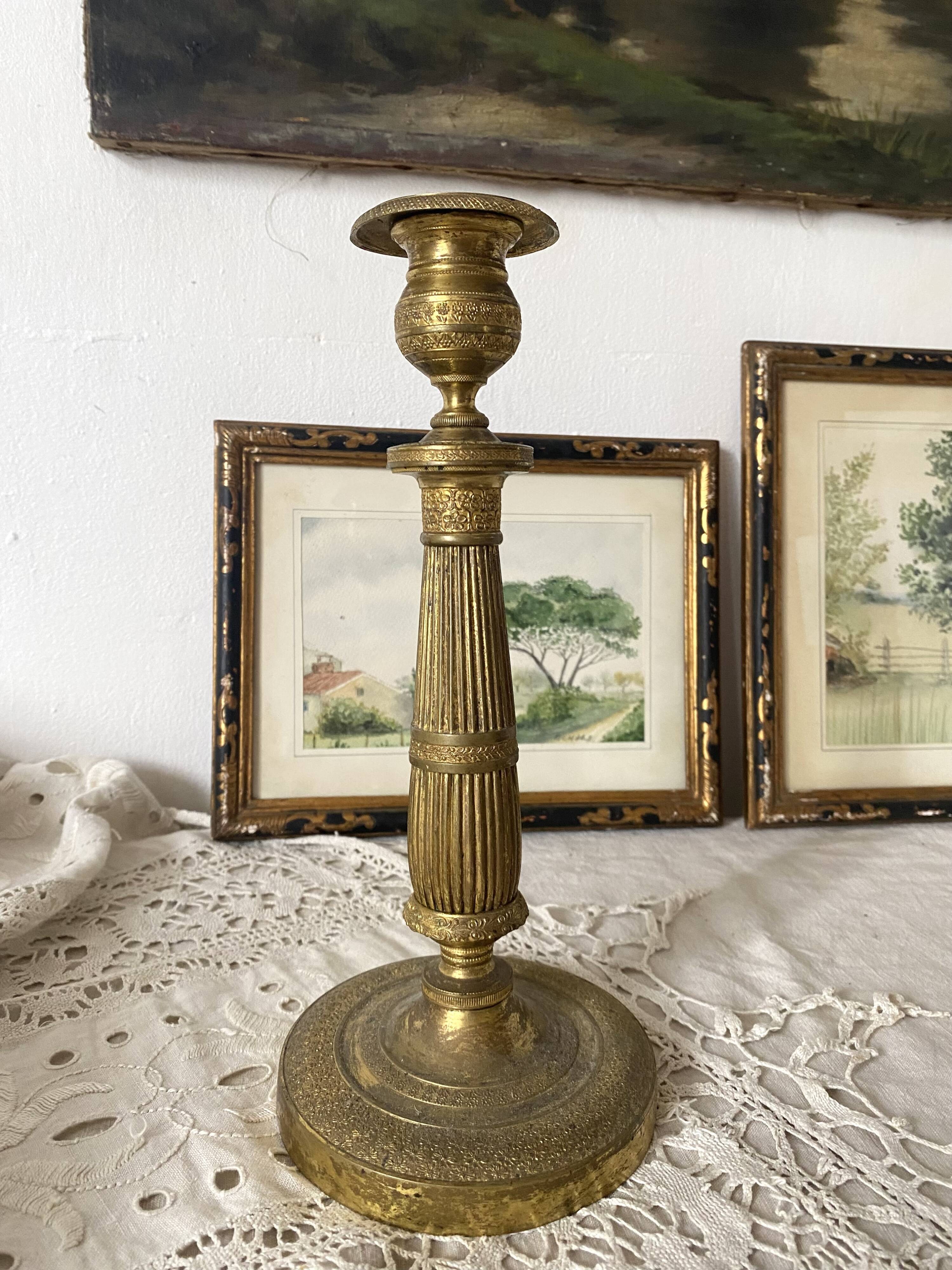 Antique brass candle holder 28 cm