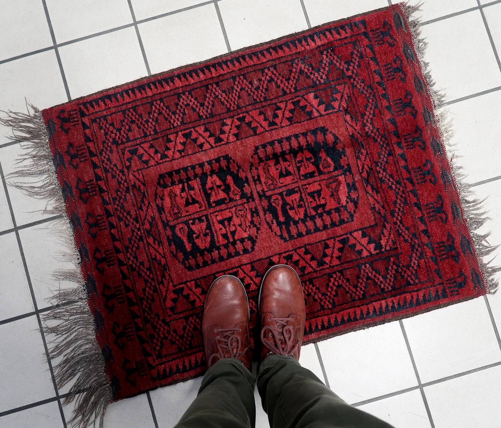 Handmade vintage Afghan Ersari rug 70cm x 89cm 1940s