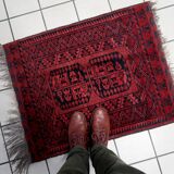 Handmade vintage Afghan Ersari rug 70cm x 89cm 1940s