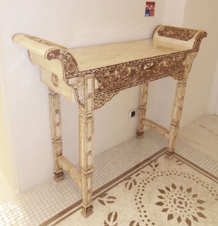 Console carved in wood and white bone