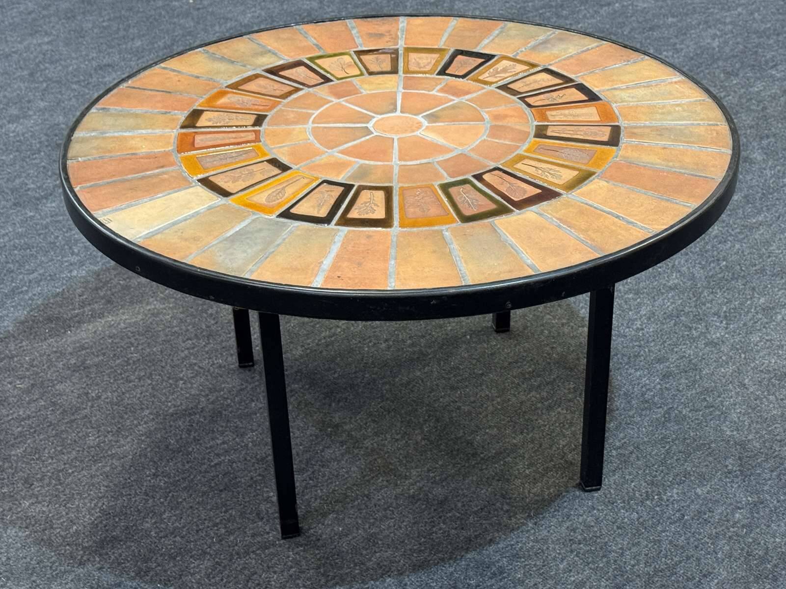 1960s round coffee table Vallauris signed Capron