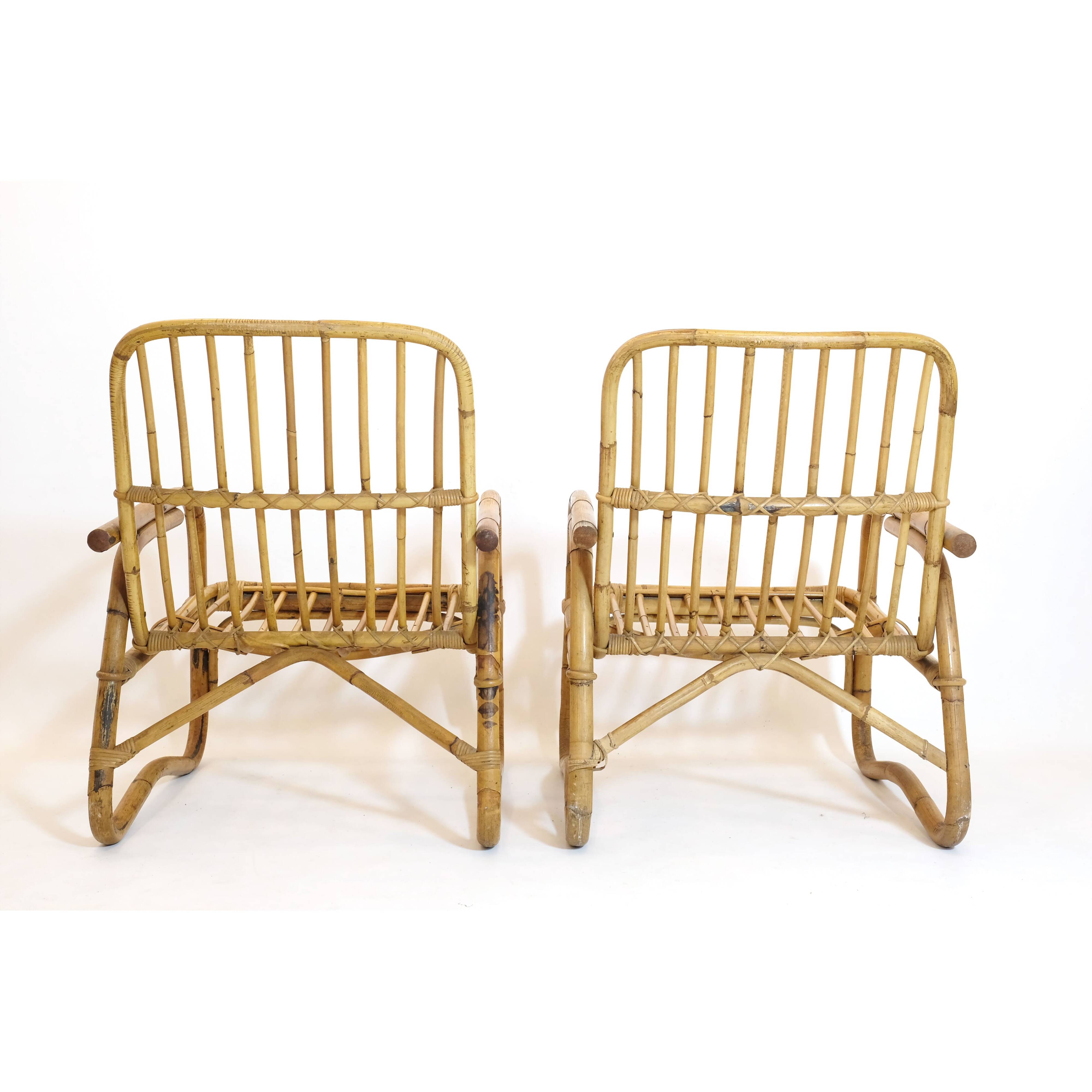 Pair of large Italian rattan armchairs from the 60s.