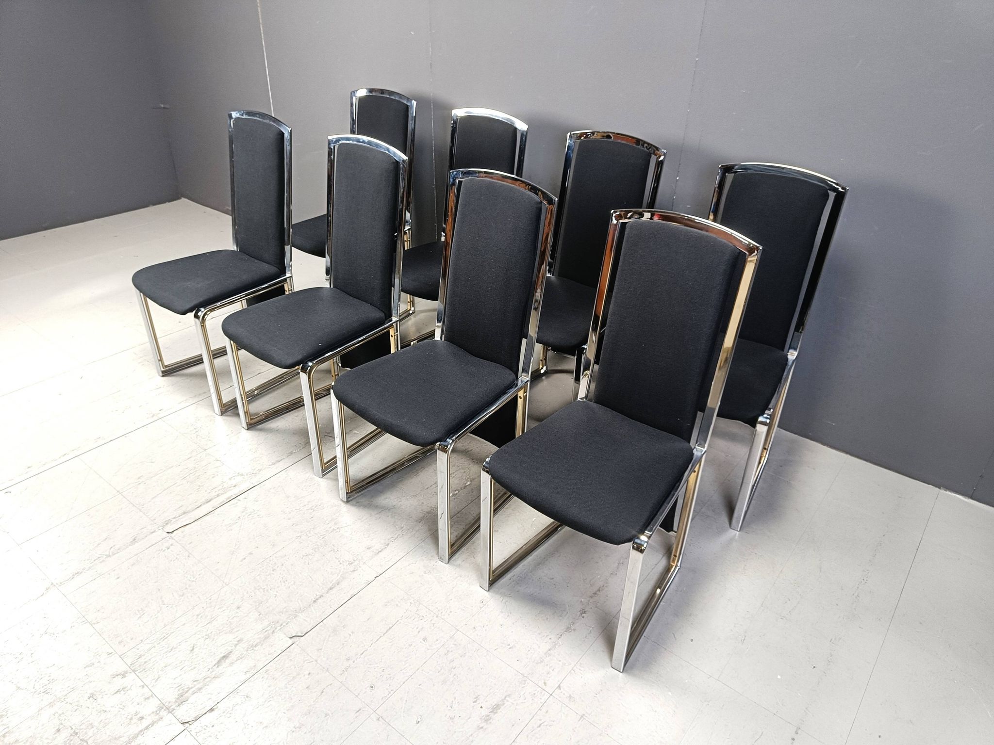 Vintage brass and chrome dining chairs set of 8 - 1970s