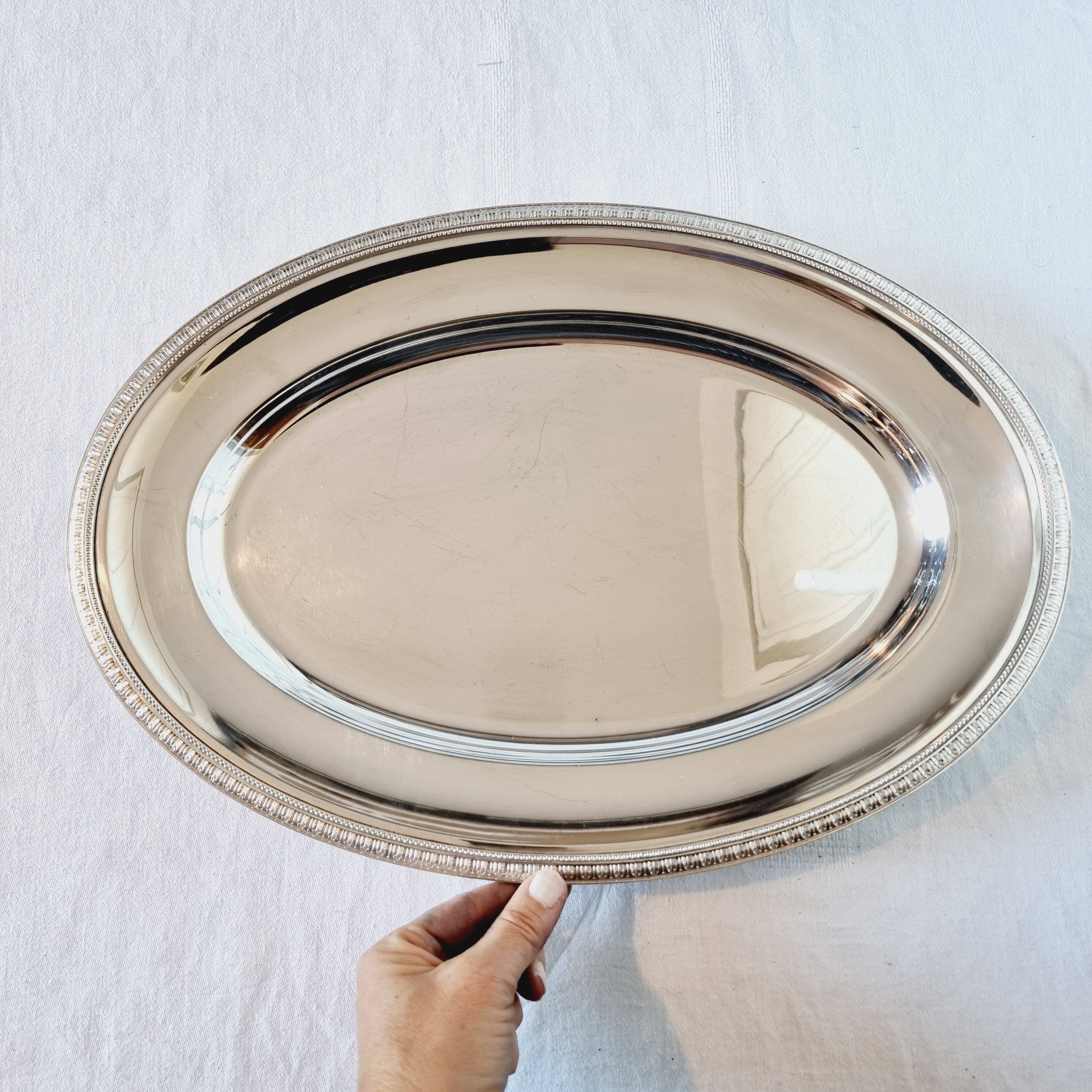 Oval silver metal tray Christofle Gallia Malmaison model