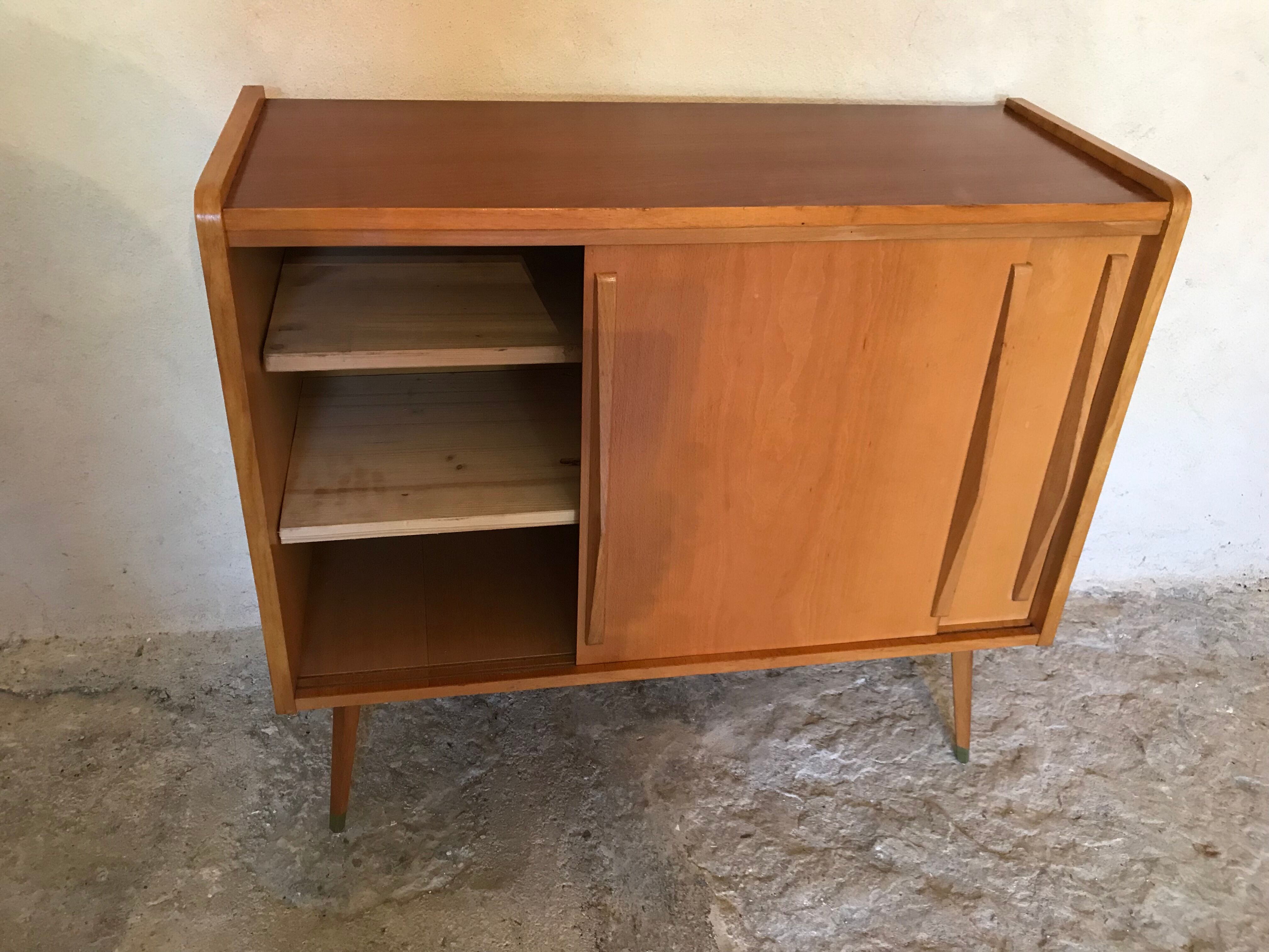 Vintage storage cabinet sliding doors and compass legs