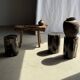 Black petrified wood side table with beige side H35 D24 - 3352